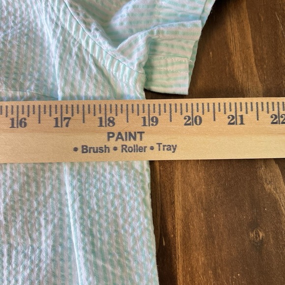 LL Bean Striped Searsucker Turqouise 1/2 Button Shirt 100% Cotton Size Medium M - Picture 3 of 7
